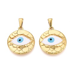 Золотой 304 подвески из нержавеющей стали и эмали, плоские круглые обереги от сглаза, Небесно-голубой, золотые, 26x23x5 мм, отверстие : 8x3 мм