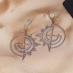 Нержавеющая Сталь Цвет Полое солнце 201 серьги-подвески из нержавеющей стали, цвет нержавеющей стали, 53x34 мм