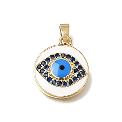 Marine Blue Brass Micro Pave Cubic Zirconia with Blue Enamel Pendants, Evil Eye Charms, Rack Plating, Long-Lasting Plated, Cadmium Free & Lead Free, Golden, Marine Blue, 18x15x4mm, Hole: 5x2mm