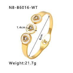 Прозрачный 304 Женские браслеты с подвесками из нержавеющей стали, украшенные кубическими цирконами и ракушками, сердце, реальный 18 k позолоченный, прозрачные, 1/2 дюйм (1.4 см), внутренний диаметр: 2-3/8 дюйм (6 см)