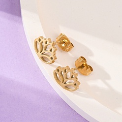 Цветок 304 из нержавеющей стали серьги, золотые, цветок, 9.5x7.5 мм