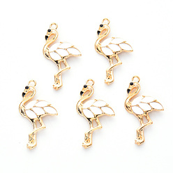 Белый Подвески из эмали и сплава, без кадмия и без свинца, золотой свет, форма фламинго, белые, 29.5x16x3 мм, отверстие : 1.6 мм