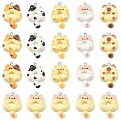 (52) Непрозрачная лаванда 30 шт 6 цвета подвески из непрозрачной смолы, пончик в форме кота, с железной платиной петлей, разноцветные, 30x21x8.5 мм, отверстие : 2 мм, 5 шт / цвет