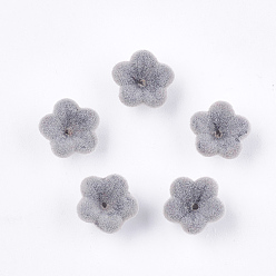 Light Grey Flocky Acrylic Bead Caps, 5-Petal, Flower, Light Grey, 12x12x7.5mm, Hole: 1mm