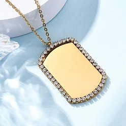 Rectangle 304 Женские подвески из нержавеющей стали с микропаве из кубического циркония, ионное покрытие (ip), золотые, прямоугольные, 17.83 дюйм (45.3 см)