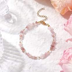 Розовый Кварц Браслеты из натурального розового кварца с бусинами для женщин, с 304 удлинителями цепи из нержавеющей стали и стеклянными бусинами, 7-3/8 дюйм (18.6 см)
