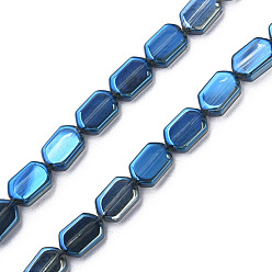 Стально-синий Стеклянные бусины с гальваническим покрытием , с половиным покрытием, овальные, стальной синий, 9.5x6.5x3.5 мм, отверстие : 0.9 мм, около 78 шт / нитка, 25.59 дюйм (65 см)
