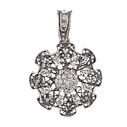 Kristall Antikes Silber überzogene große Anhänger-Legierung, mit Strass, Blume, Kristall, 60x53x15 mm, Bohrung: 17.5x12.5 mm