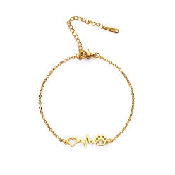 Золотой Браслеты из нержавеющей стали с звеньями Heat Beat и принтом собачьей лапы, золотые, внутренний диаметр: 2 дюйм (5 см)