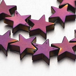 С Фиолетовым Покрытием Гальванизировать немагнитных синтетический гематит нитей бисера, звезда, с фиолетовым покрытием, 10x10x2~3 мм, отверстие : 1 мм, около 47 шт / нитка, 15.5 дюйм