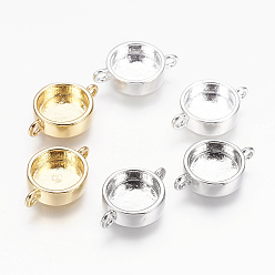 Mixed Color Brass Cabochon Connector Settings, Plain Edge Bezel Cups, Flat Round, Mixed Color, Tray: 10mm, 12x17.5x4.5mm, Hole: 1mm