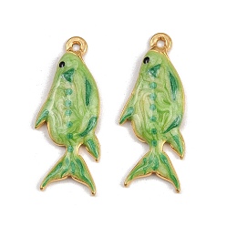 Зеленый газон 304 нержавеющей стальной эмали подвески, ионное покрытие (ip), реальный 18 k позолоченный, рыба чамр, зеленый газон, 28x11.5x2.5 мм, отверстие : 1.2 мм