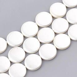 White Spray Paint Freshwater Shell Beads, Flat Round, White, 14x3~3.5mm, Hole: 0.5mm, about 36~38pcs/strand, 14.9 inch~16.1 inch