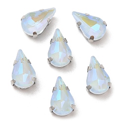 Свет Сапфира Мокко флуоресцентная (ми) капля, пришитая стразами, многожильных ссылки, с настройками латуни, аксессуары для одежды, света сапфир, 10x6.5x4.5 мм, отверстие : 1 мм