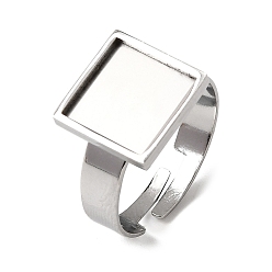 Нержавеющая Сталь Цвет 304 регулируемые кольца из нержавеющей стали, квадратный, цвет нержавеющей стали, лоток : 10.5x10.5 мм, площади: 12x12 mm, внутренний диаметр: 18 мм