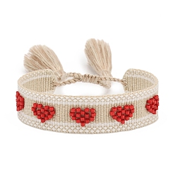 Красный Браслеты из полиэфирного шнура на тему Дня святого Валентина, с кисточкой, красные, внутренний диаметр: 2-3/8 дюйм (6 см)