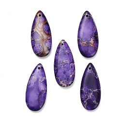Средний Фиолетовый Подвески из окрашенной натуральной императорской яшмы, слезинки, средне фиолетовый, 34.5~35x15~16x6~6.5 мм, отверстие : 1.4 мм