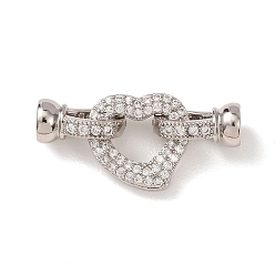 Платина Латунное микропейв, прозрачный кубический цирконий, складные застежки, без кадмия и без свинца, стойки покрытие, долговечный, полые сердца, платина, 30 мм, Сердце: 14x14x3.5 mm