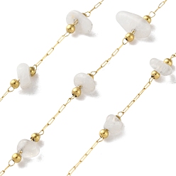 Нефрит 304 цепи из нержавеющей стали ссылка, пайки, с естественным нефритом, с катушкой, ионное покрытие (ip), реальный 18 k позолоченный, 3~5.5x3~11.5x1~3.5 мм, около 32.81 футов (10 м) / рулон