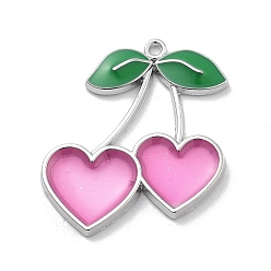 Ярко-Розовый Подвески из эмали и сплава, сердечко вишневое очарование, платина, ярко-розовый, 32x28x2 мм, отверстие : 1.6 мм