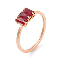 Розовое Золото 304 перстень из нержавеющей стали, Женское прямоугольное кольцо с кубическим цирконием, розовое золото , размер США 6~9 (16.5~18.9 мм)