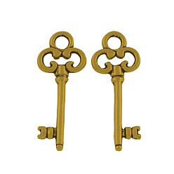 Antique Golden Tibetan Style Alloy Pendants, Skeleton Key, Lead Free & Cadmium Free, Antique Golden, 21x8x2mm, Hole: 2mm