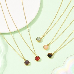 Золотой Природные смешанные камень кулон ожерелье, 304 из нержавеющей стали кабель цепи ожерелья, золотые, 15.79 дюйм (40.1 см)