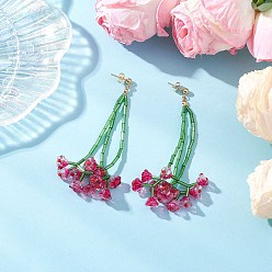 Красный Латунные стекла болтаются серьги, цветок, с 304 нержавеющей стали, золотые, красные, 90 мм