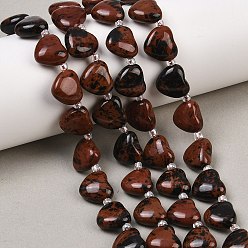 Красный Обсидиан Натурального красного дерева обсидиана бисер нитей, сердце, Топ пробуренной, с бисером, 10.7~11.5x11.6~12.3x5.4~6.3 мм, отверстие : 1.2~1.3 мм, около 28 шт / нитка, 15.75'' (40 см)