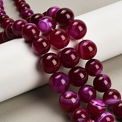 Средний Фиолетово-красный Нити из натуральных полосчатых бусин агата, окрашенная и подогревом, круглые, класс А, средне фиолетовый красный, 6~16 мм, отверстие : 0.8 мм, около 39 шт / нитка, 16.54'' (42 см)