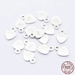 Silver 925 Sterling Silver Chain Tabs, with 925 Stamp, Heart, Silver, 7x5x0.5mm, Hole: 0.8mm, about 81pcs/10g