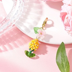 Золотистый Подвеска из цветочного стекла, жемчуга и бисера, с цинковым сплавом застежками омаров коготь, золотые, 53 мм