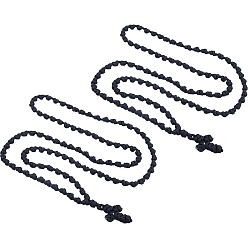 Black 2Pcs Polyester Braided Cord Cross Pendant Prayer Necklaces, Black, 51.18 inch(130cm)
