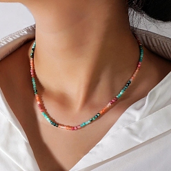 Смешанные камни Ожерелья из граненых круглых бусин в стиле бохо для женщин из натуральной африканской бирюзы (яшмы), родонита, красного авантюрина и аквамарина, золотые, 16.54 дюйм (42 см)