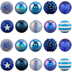 Синий 20шт. 10 стили наборы акриловых и смоляных бусин, круглые, синие, 19~20x19~20 мм, отверстие : 2~4.3 мм, 2 шт / стиль