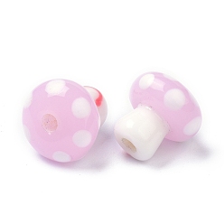 Pink Handmade Lampwork Beads, Smiling Face Mushroom Beads, Pink, 13x13mm, Hole: 3mm