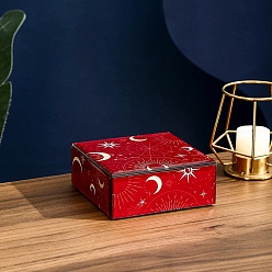 Красный Стеклянные и МДФ коробки для хранения украшений, футляры для сокровищ "солнце, луна, звезда" с бархатной подкладкой, квадратный, красные, 12x12x5 см
