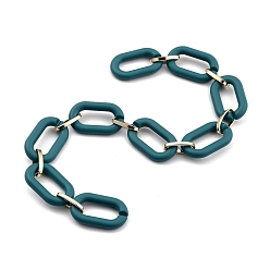 Teal Handgefertigte Acrylkabelketten, mit Aluminiumgliedern, für Schmuck machen, ellipsenförmige, Licht Gold, teal, Links: 27x16.5x4 mm und 15x7.5x2 mm, 39.37 Zoll(1m)Strang