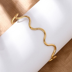 Настоящее золото 18K 304 браслет-манжета из нержавеющей стали для женщин, форма волны, реальный 18 k позолоченный, внутренний диаметр: 1-3/4x2-3/8 дюйм (4.6x6 см)