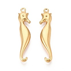 Настоящее золото 18K 304 подвески из нержавеющей стали, очарование морского конька, ионное покрытие (ip), реальный 18 k позолоченный, 43x9x4.5 мм, отверстие : 1.8 мм