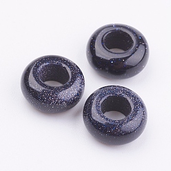 Камень с Пылевым Золотом Синтетические золотые камни европейские бусины, бусины с большим отверстием, рондель, 12x6~7 мм, отверстие : 5 мм