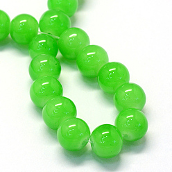 Lime Green Baking Painted Imitation Jade Glass Round Bead Strands, Lime Green, 6.5mm, Hole: 1.5mm, about 145pcs/strand, 31.8 inch