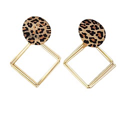 Золотой Серьги-гвоздики из железного сплава, квадратный с леопардовым принтом плоский круглый, золотые, 90x63 мм