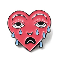 Cerise Heart with Crying Face Enamel Pin, Electrophoresis Black Alloy Brooch for Backpack Clothes, Cerise, 28.5x30x1.6mm