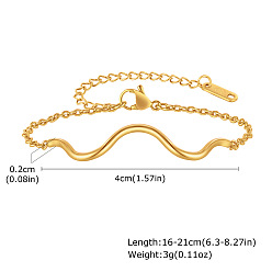 Настоящее золото 18K Волнообразные 304 браслеты из нержавеющей стали, браслеты из кабельной цепи, реальный 18 k позолоченный, 6-1/4~8-1/4 дюйм (16~21 см)