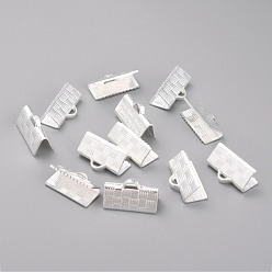 Серебро 304 концы обжимные ленты нержавеющие, серебряные, 7x13x5.5 мм, отверстие : 1.5x2.5 мм