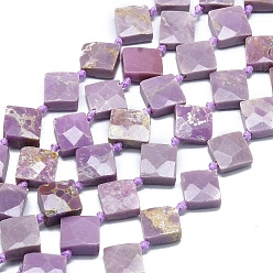Lépidolite Perles naturelles de perles de lépidolite, facette, losange, 13~13.5x13.5x4mm, Trou: 1mm, Environ 27 pcs/chapelet, 15.75~15.94 pouce (40~40.5 cm)