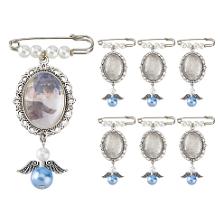 Mixed Color 14Pcs Alloy Brooches, with Alloy Pendant and Glass Cabochons, Oval, Mixed Color, 74mm