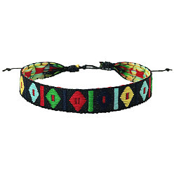 Colorful Bohemia Polyester Braided Flat Cord Bracelet, Adjustable Bracelet for Women, Colorful, 6-1/2~9-7/8 inch(16.5~25cm)