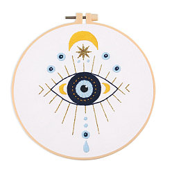 White DIY Eye & Moon Pattern Embroidery Kits, Included Needle, Threads, Fabric, Needle, Gourd Threader, Ceramic Bead, without Embroidery Hoop, White, 2~295x2~303x0.1~3mm